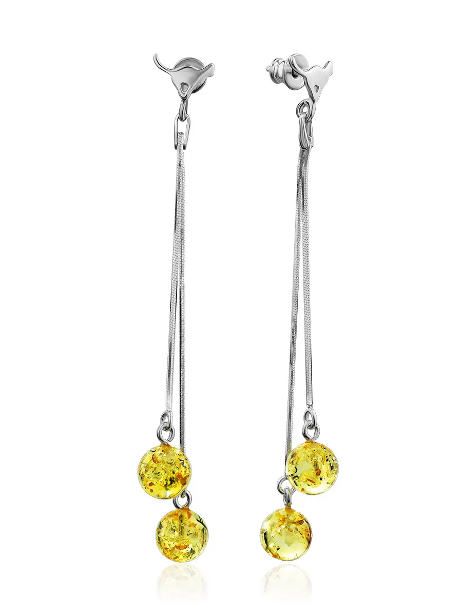 картинка Нежные серьги-цепочки с лимонным янтарём «Кошечки» в онлайн магазине