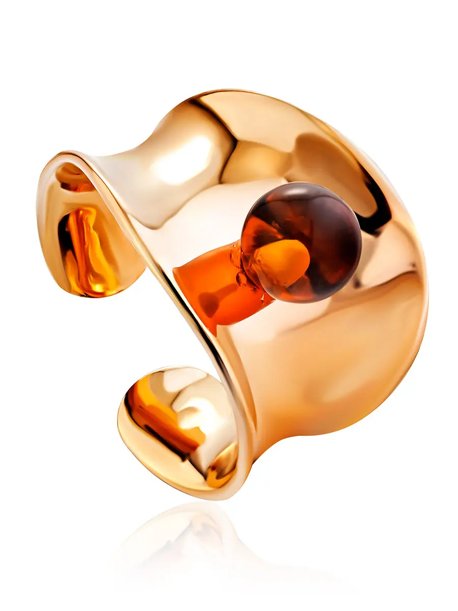 картинка Объёмное широкое кольцо Palazzo от ifamore™ из позолоченного серебра с янтарем в онлайн магазине