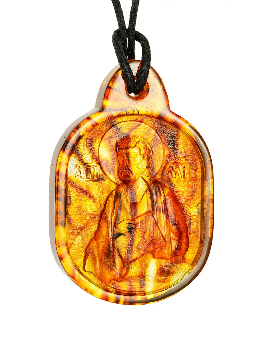 картинка Подвеска-иконка из натурального формованного янтаря с резьбой «Св. апостол Марк Евангелист» в онлайн магазине