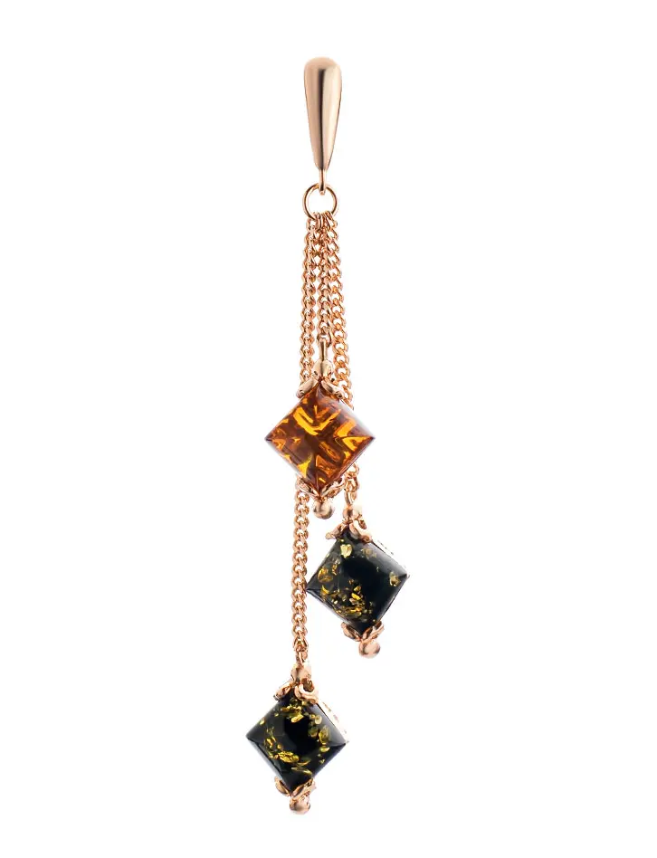 картинка Изящный позолоченный кулон с янтарём двух цветов «Касабланка» в онлайн магазине