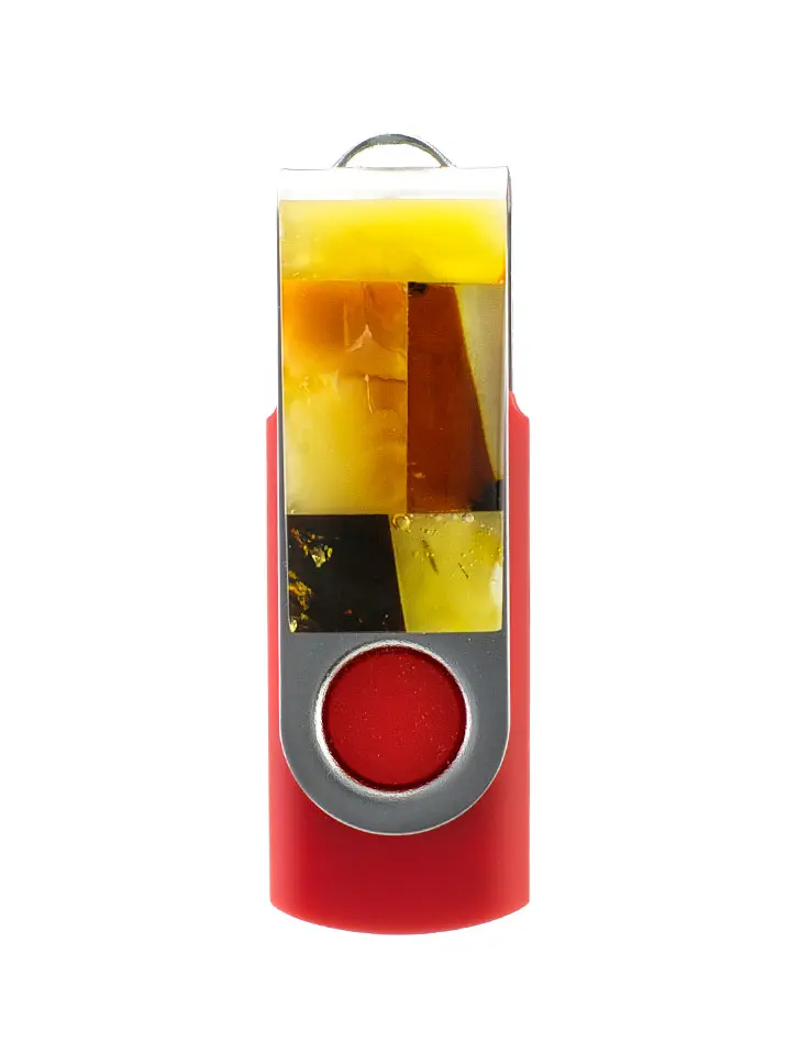 картинка USB-флэш-накопитель в красном корпусе с мозаикой из натурального янтаря в онлайн магазине