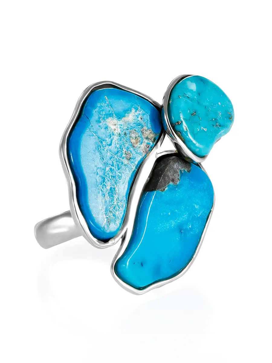 картинка Эффектное кольцо из серебра с натуральной бирюзой «Тринидад» в онлайн магазине
