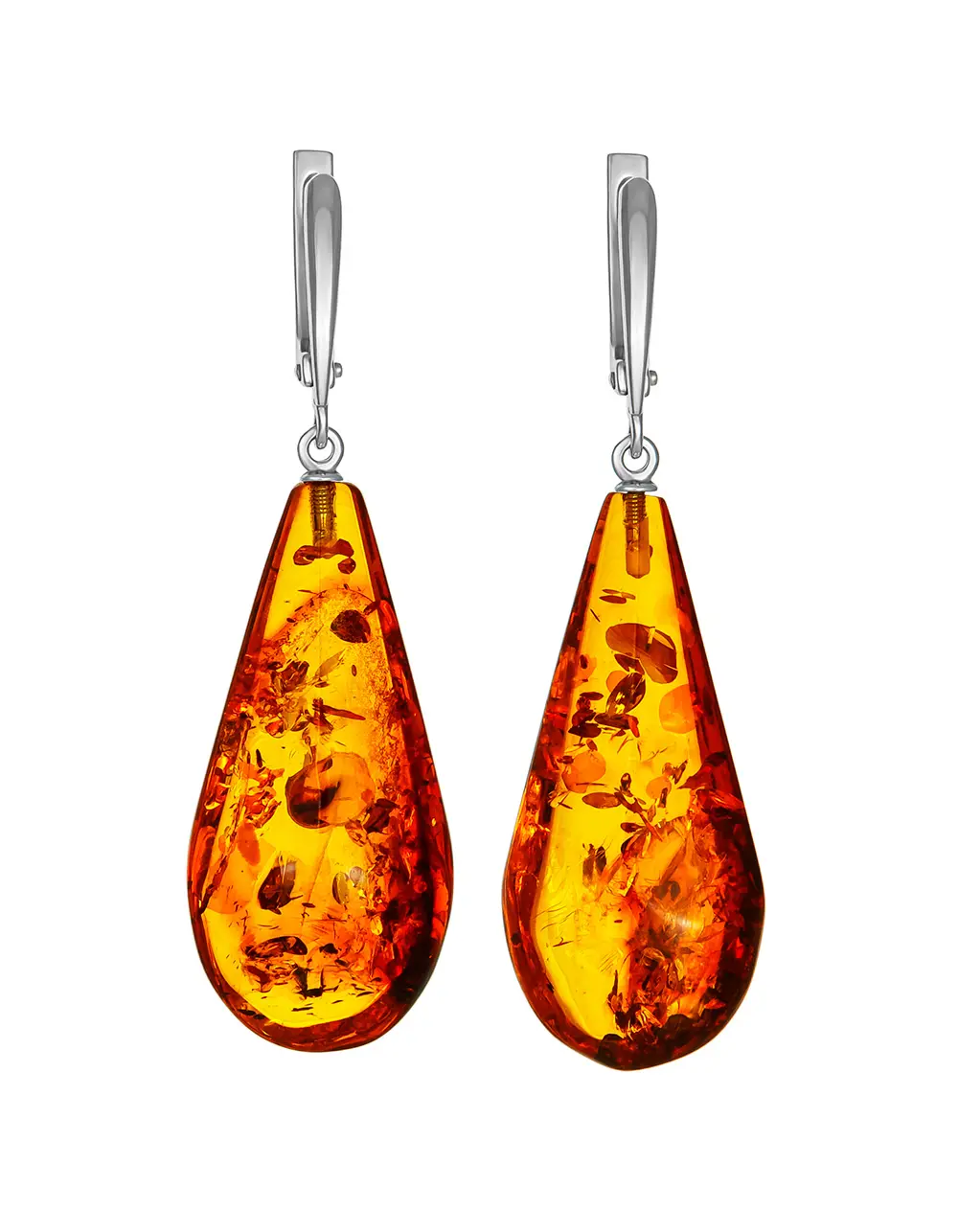 картинка Яркие удлинённые серьги из насыщенного коньячного балтийского янтаря «Паланга» в онлайн магазине