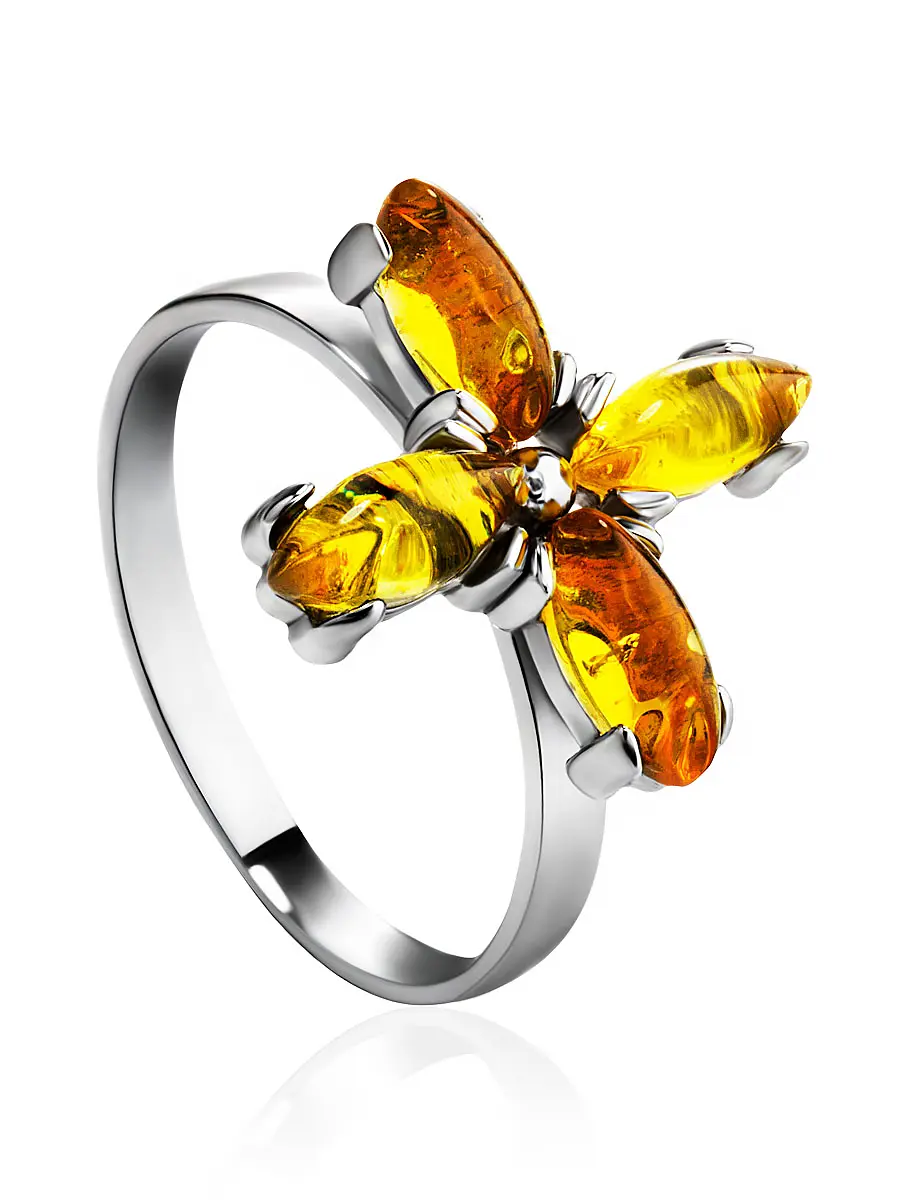 картинка Изысканное кольцо «Суприм» из серебра и натурального янтаря лимонного цвета в онлайн магазине