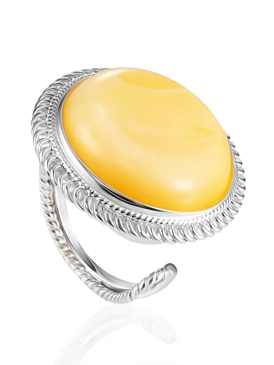 картинка Изящное кольцо с сияющим пейзажным янтарём «Винтаж»  в онлайн магазине