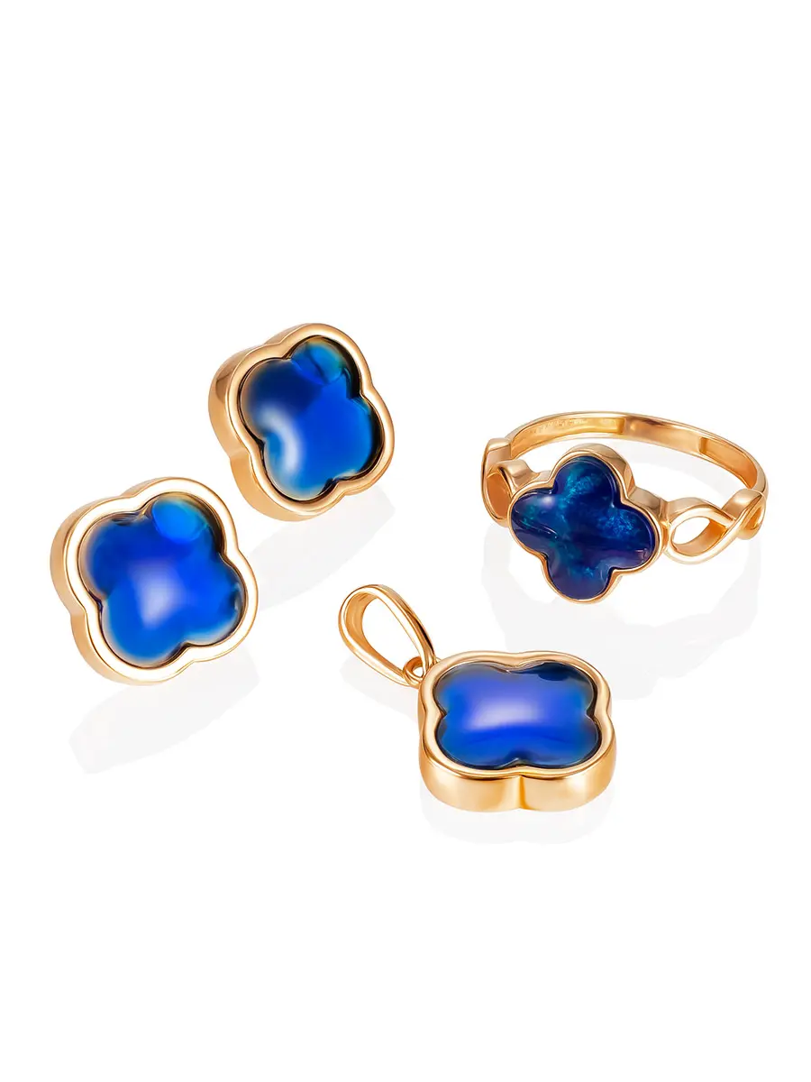 картинка Яркие серьги-гвоздики в легендарном дизайне «Монако» с синим янтарём в онлайн магазине
