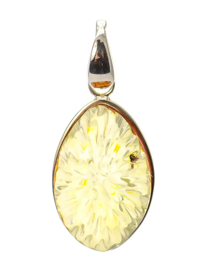 картинка Оригинальный овальный кулон из серебра с натуральным колумбийским янтарём «Лайм» в онлайн магазине