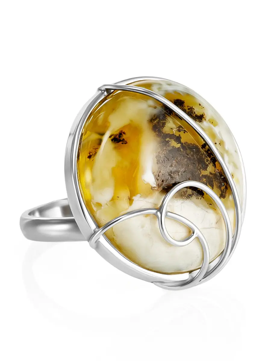 картинка Серебряное кольцо «Риальто» со вставкой текстурного балтийского медового янтаря в онлайн магазине