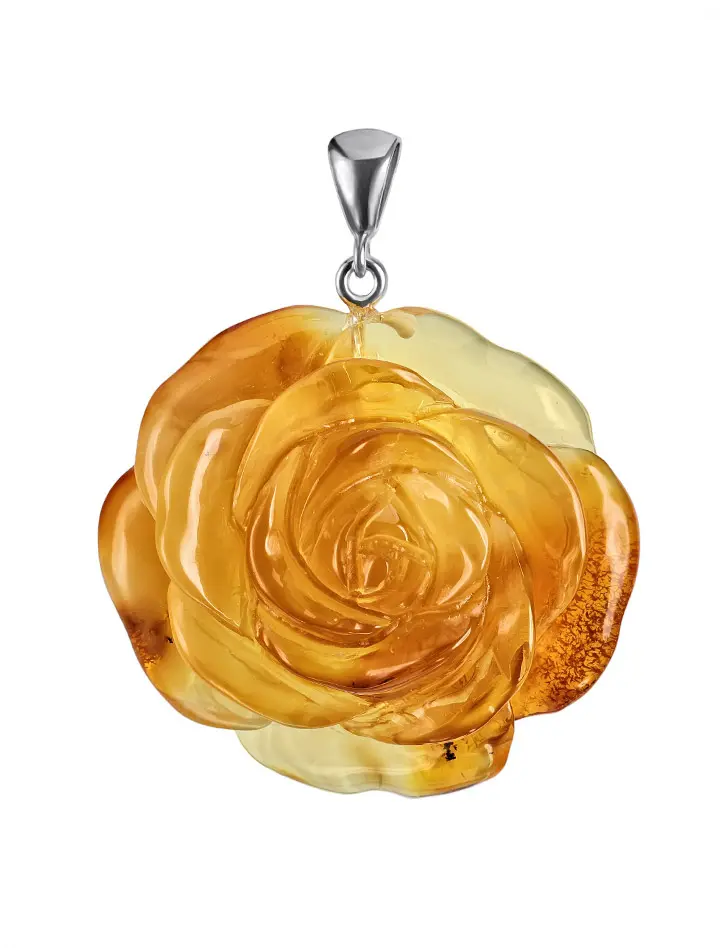 картинка Эффектная резная подвеска из натурального балтийского янтаря «Солнечная роза» в онлайн магазине