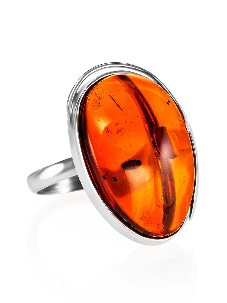 картинка Нарядное кольцо с натуральным цельным янтарём «Лагуна» в онлайн магазине