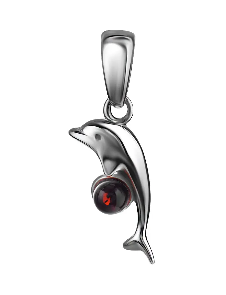 картинка Кулон, украшенный натуральным вишнёвым янтарём «Котопёс. Дельфин» в онлайн магазине