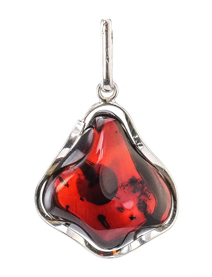 картинка Эффектная подвеска из серебра и натурального вишнёвого янтаря «Лагуна» в онлайн магазине