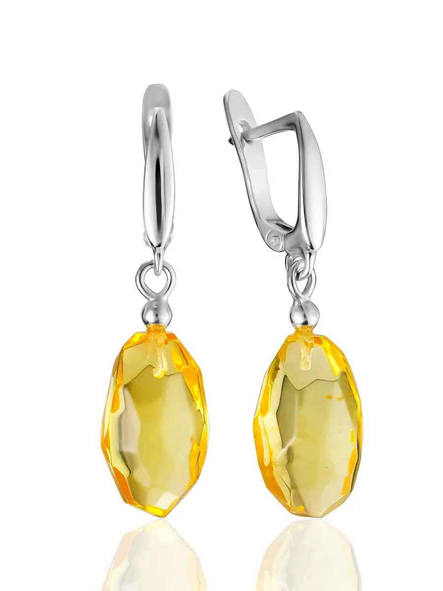 картинка Серьги-подвески «Баккара» с янтарными гранёными оливками в онлайн магазине