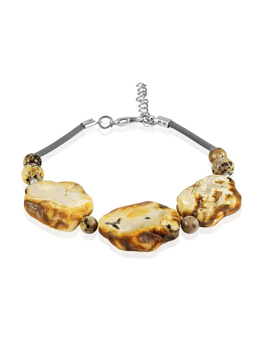 картинка Эстетичный силиконовый браслет с натуральным янтарём «Тринидад» в онлайн магазине