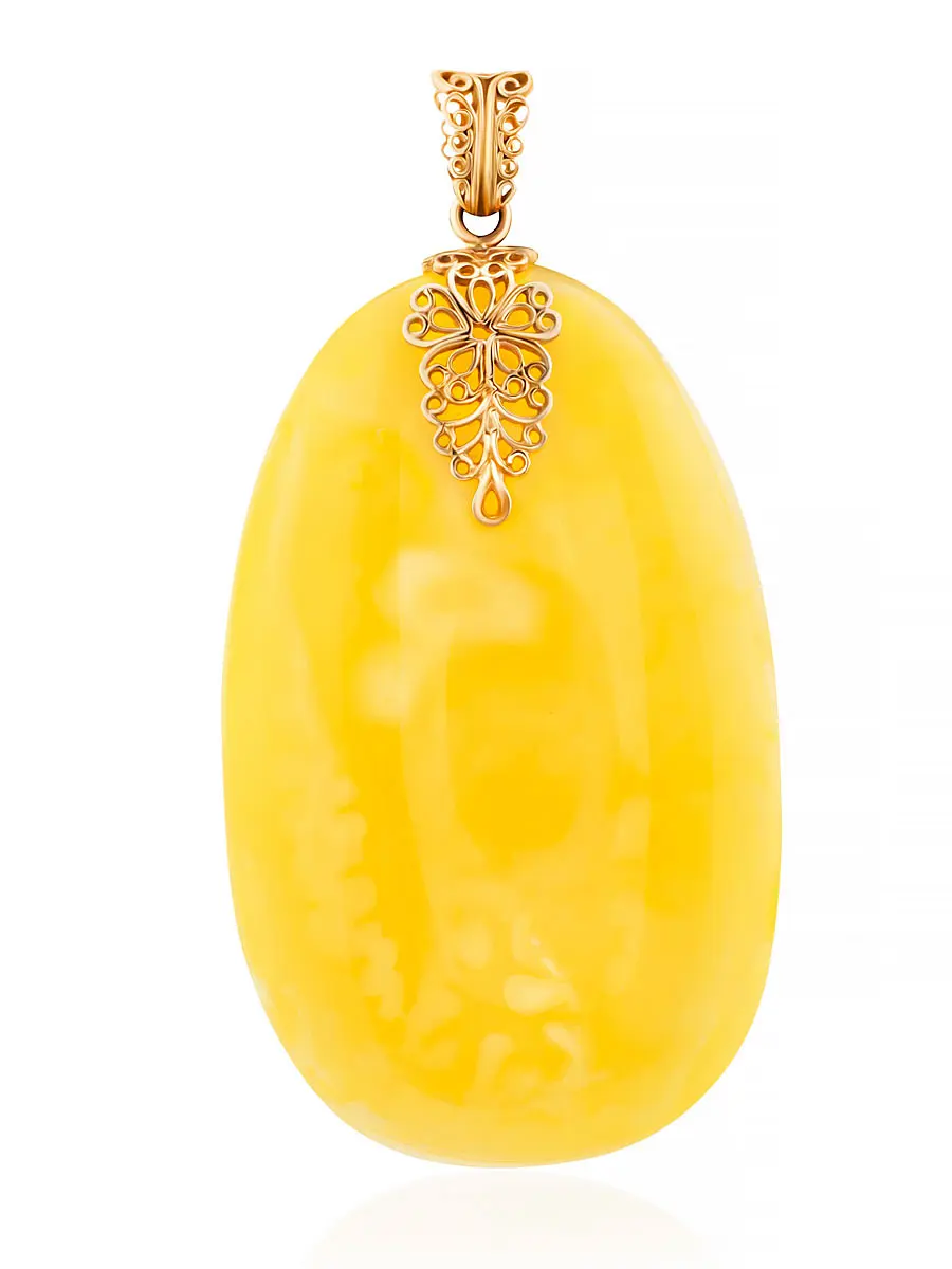 картинка Эффектная подвеска из натурального цельного янтаря и золота «Версаль» в онлайн магазине