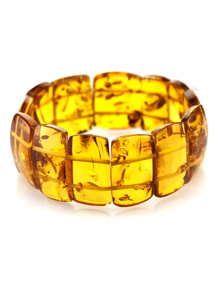 картинка Стильный браслет из янтарных пластинок золотисто-коньячного цвета в онлайн магазине