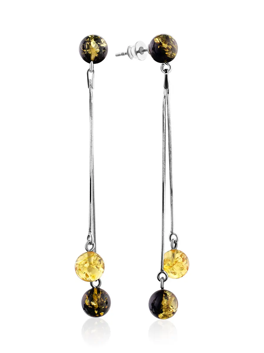 картинка Серьги-гвоздики из янтаря лимонного и зелёного цветов «Рябина» в онлайн магазине
