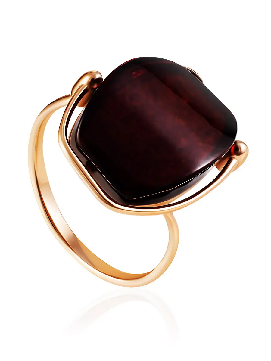 картинка Эффектное кольцо «Фиджи» со вставкой из вишнёвого янтаря в онлайн магазине