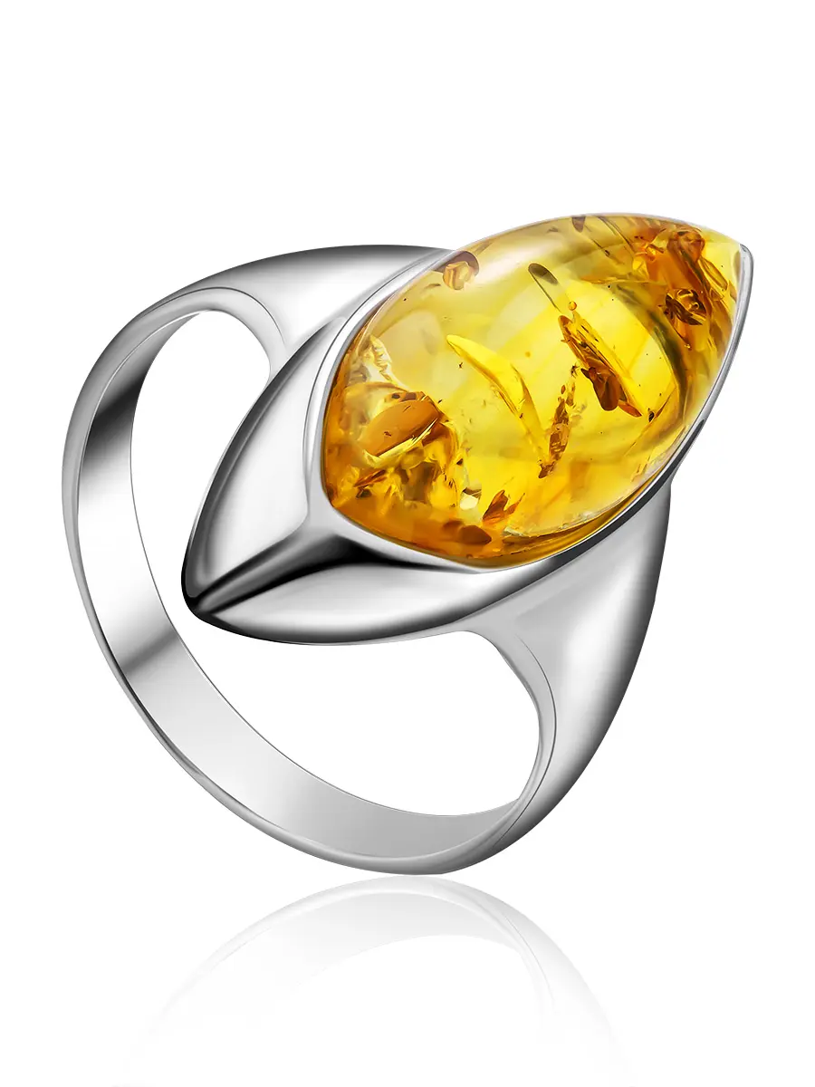 картинка Кольцо c натуральным янтарем красивого лимонного цвета «Акация» в онлайн магазине
