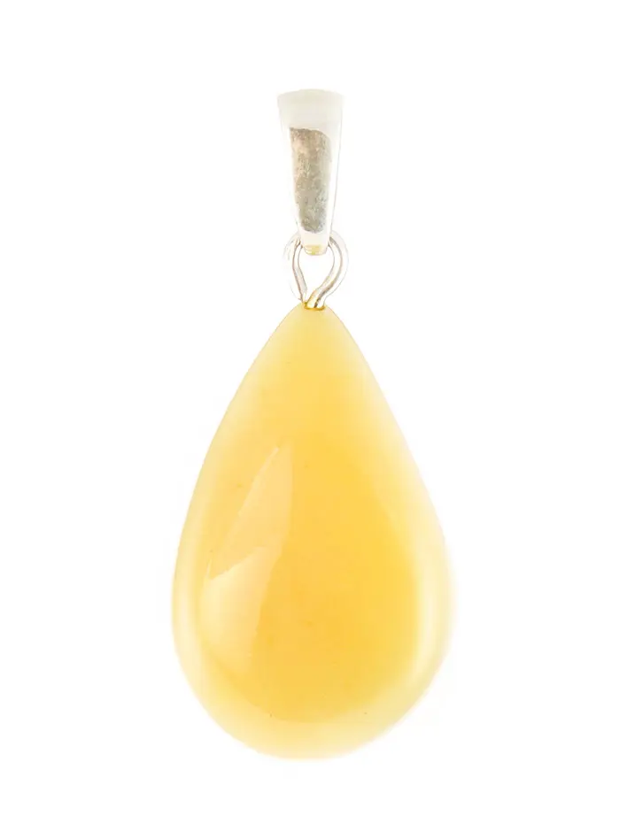 картинка Маленькая подвеска из натурального янтаря молочно-медового цвета в форме капельки в онлайн магазине