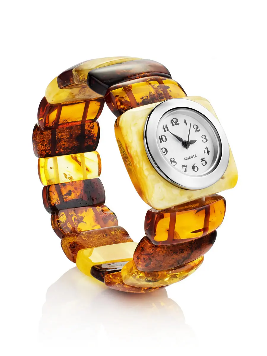 картинка Наручные часы с ремешком из натурального янтаря разных оттенков в онлайн магазине