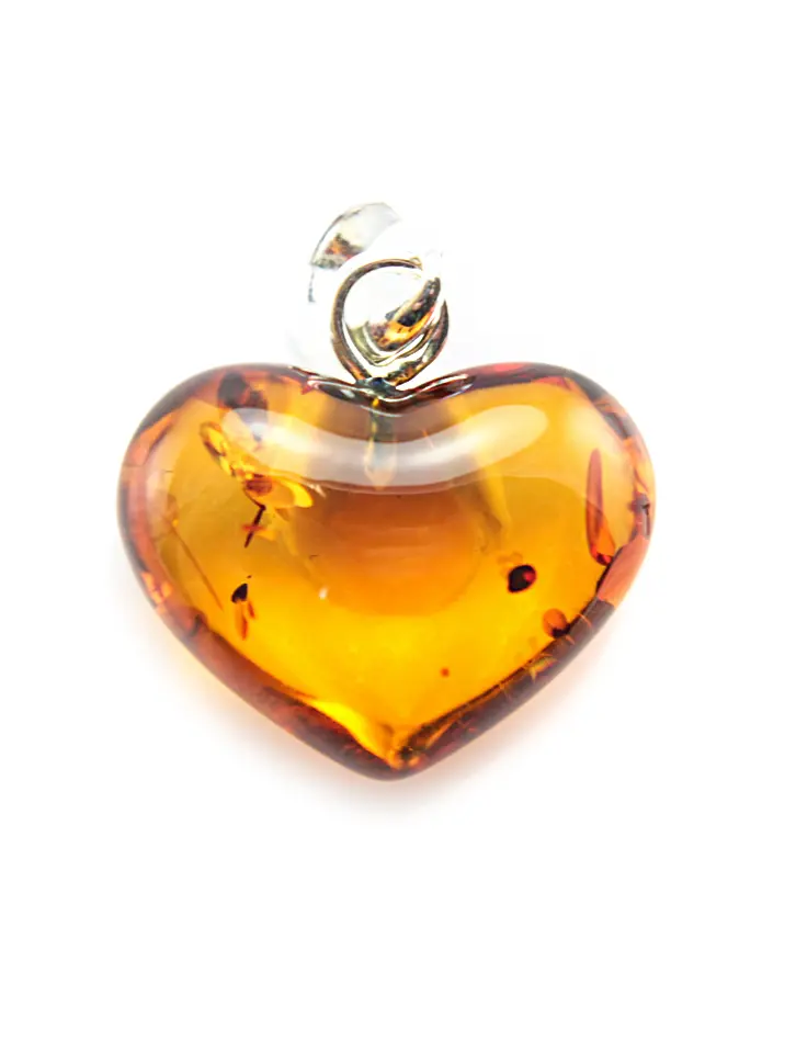 картинка Кулон-сердечко из прозрачного янтаря коньячного цвета с искорками в онлайн магазине