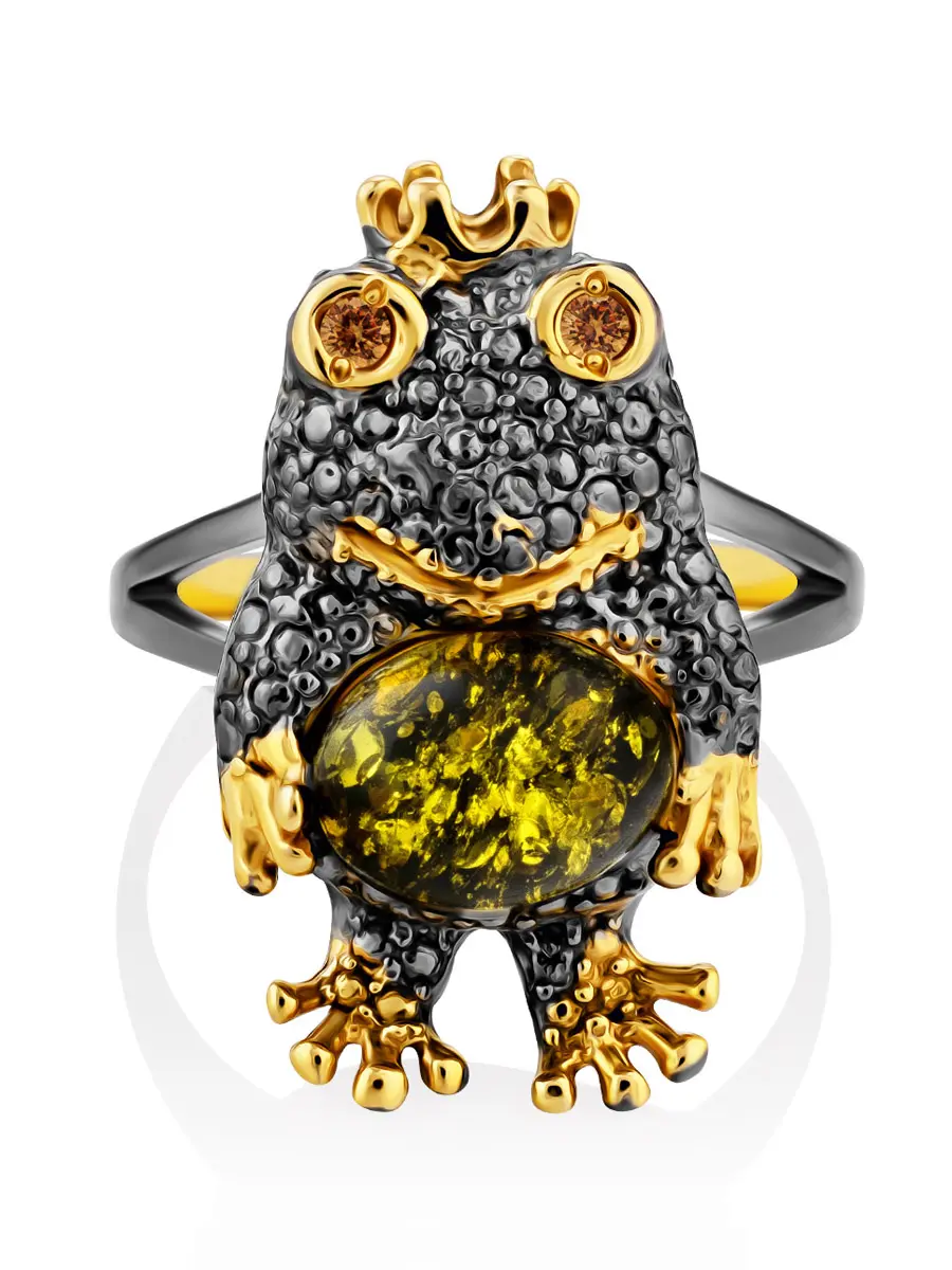 картинка Необычное кольцо «Царевна-лягушка» из зелёного янтаря в онлайн магазине