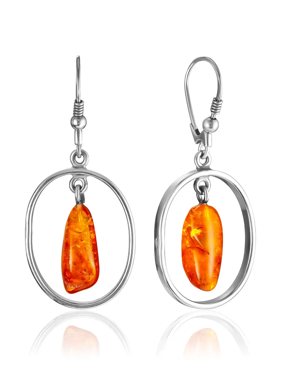 картинка Лёгкие воздушные серьги с натуральным коньячным янтарём в онлайн магазине