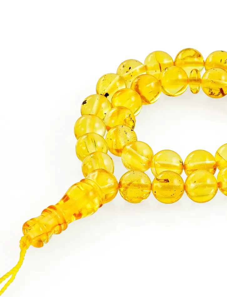 картинка Чётки мусульманские на 33 бусины из цельного натурального янтаря «Шар мелкий лимонный» в онлайн магазине