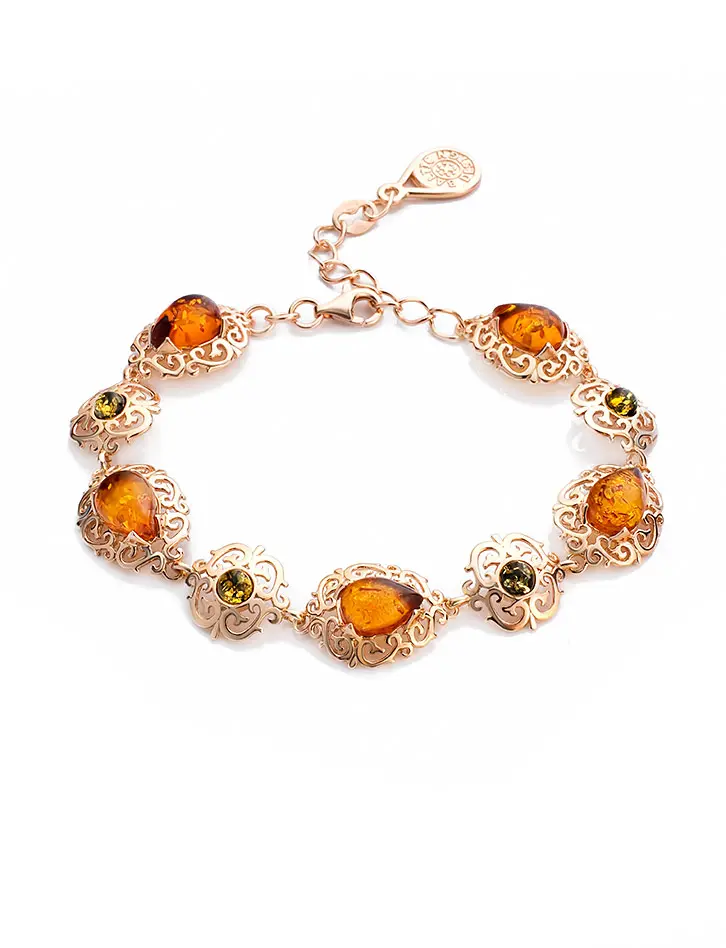 картинка Изысканный позолоченный браслет, украшенный натуральным янтарём «Луксор» в онлайн магазине