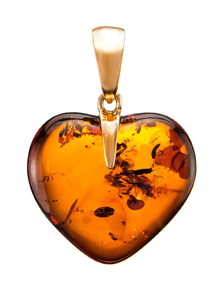 картинка Небольшая подвеска из цельного янтаря на золотом креплении «Сердце» в онлайн магазине