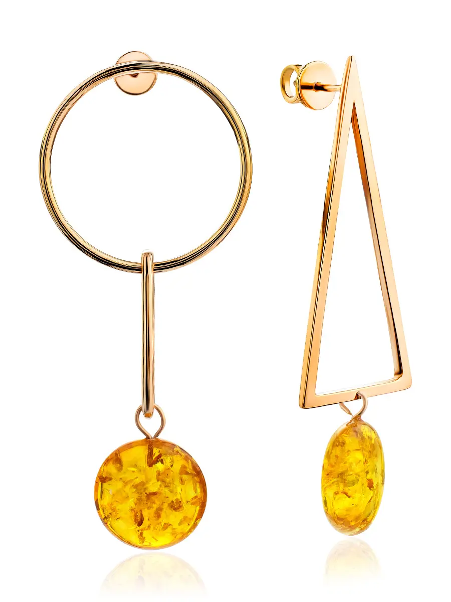 картинка Асимметричные серьги «Лютеция» из янтаря золотистого цвета в онлайн магазине