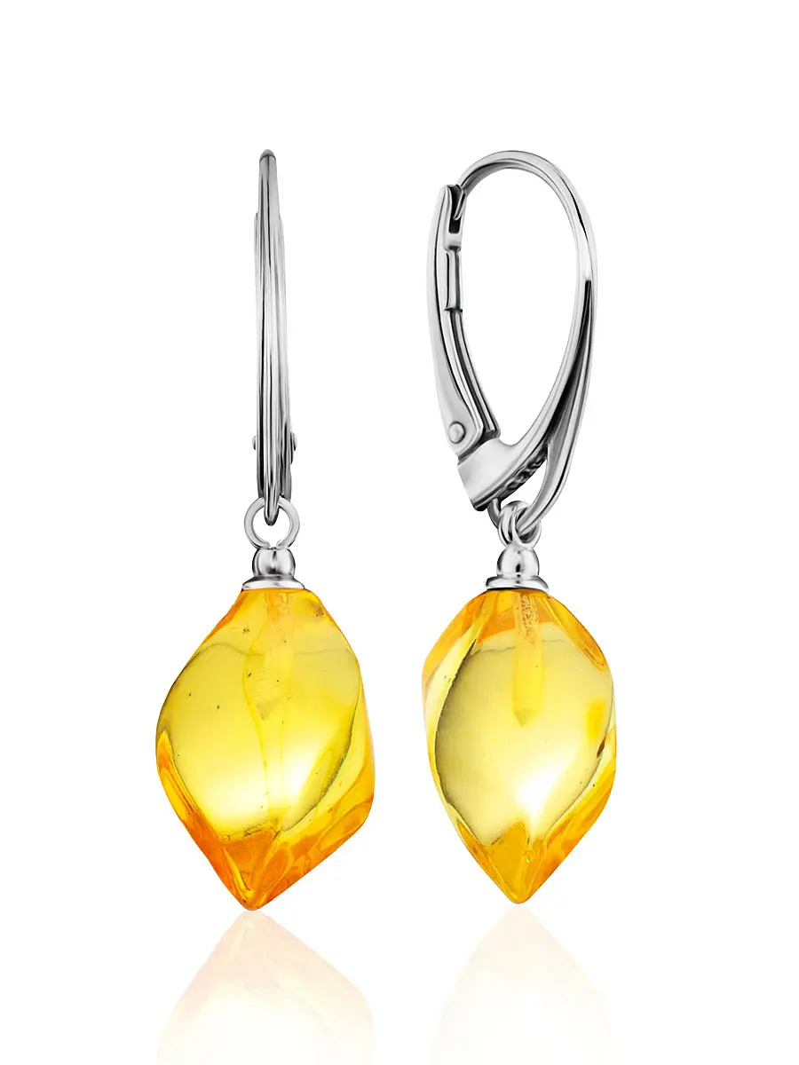 картинка Серьги «Кристалл» из серебра и натурального янтаря лимонного цвета в онлайн магазине