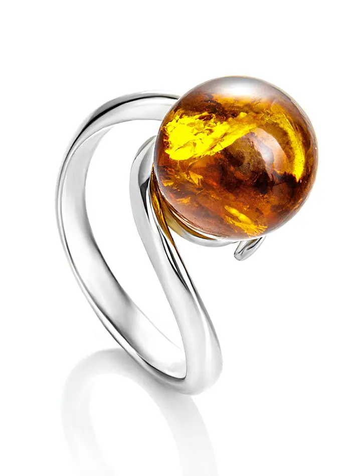 картинка Серебряное кольцо с натуральным золотистым искрящимся янтарем «Юпитер» в онлайн магазине