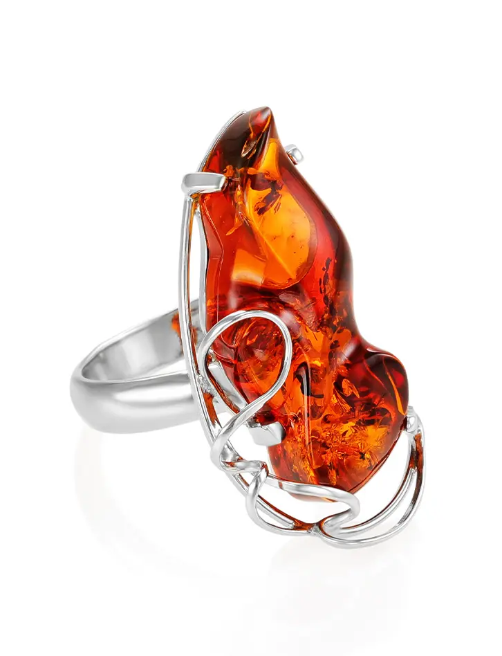 картинка Крупное кольцо с натуральным янтарём коньячного цвета «Риальто» в онлайн магазине