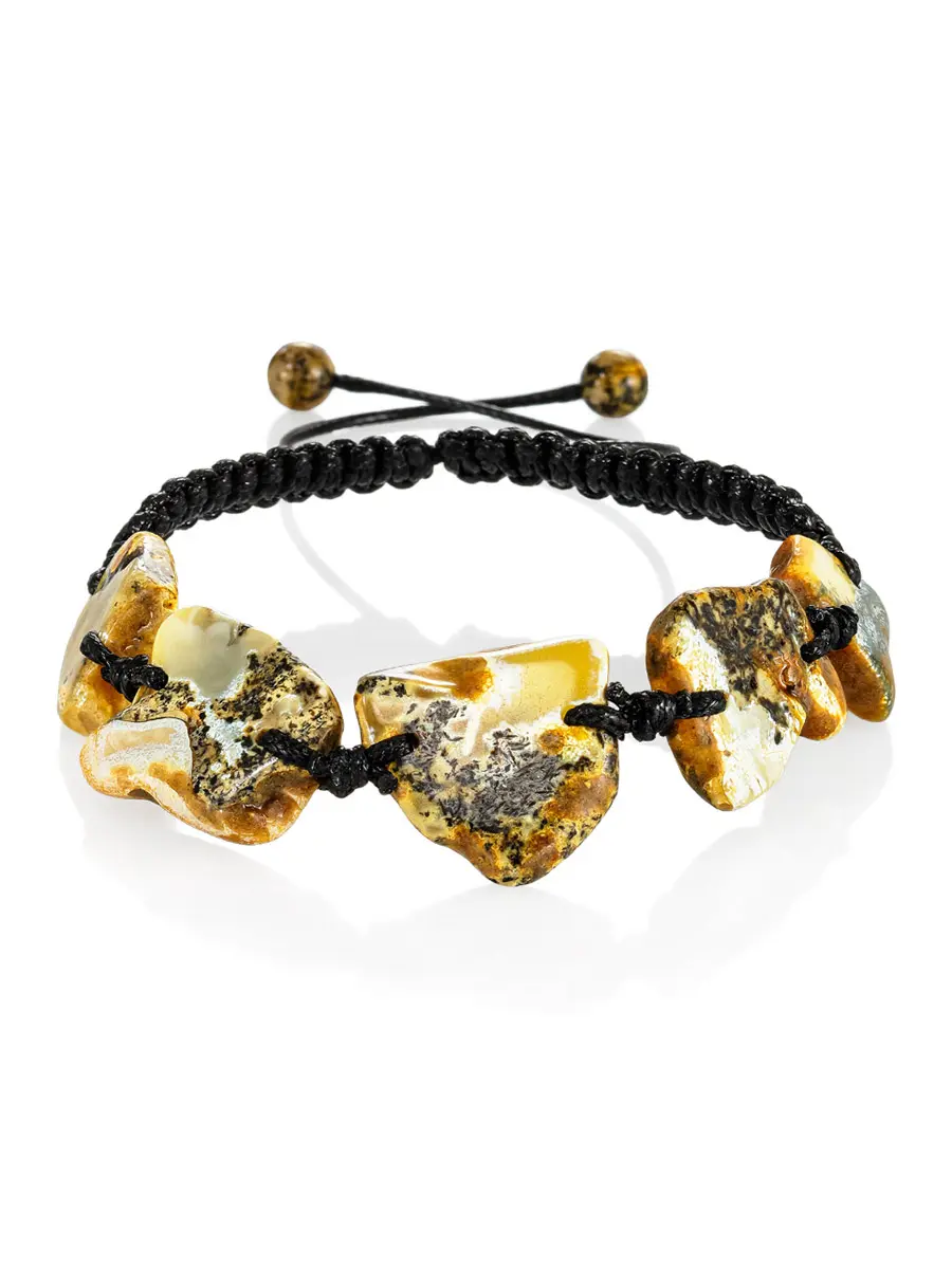 картинка Яркий плетёный браслет «Тринидад» из текстурного янтаря природной формы в онлайн магазине