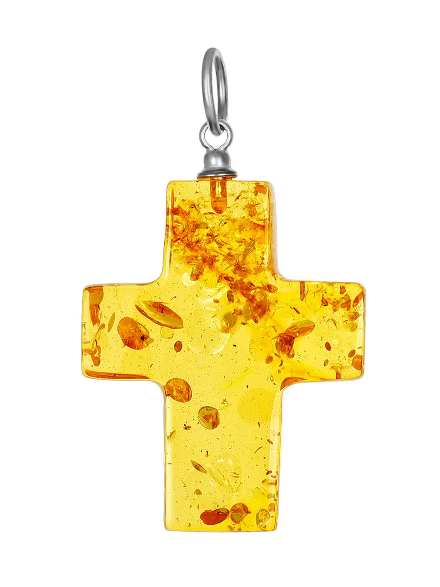 картинка Небольшой нательный крестик из натурального искрящегося янтаря в онлайн магазине