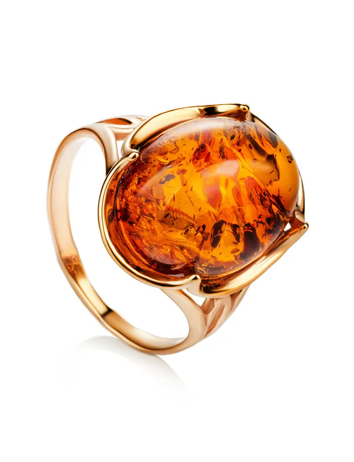 картинка Крупное кольцо с коньячным янтарём «Лион» в онлайн магазине