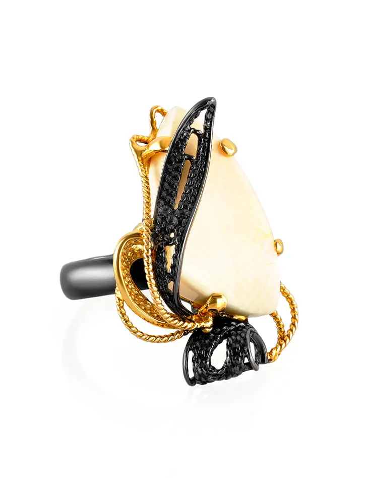 картинка Изысканное серебряное кольцо с бивнем мамонта «Эра» в онлайн магазине