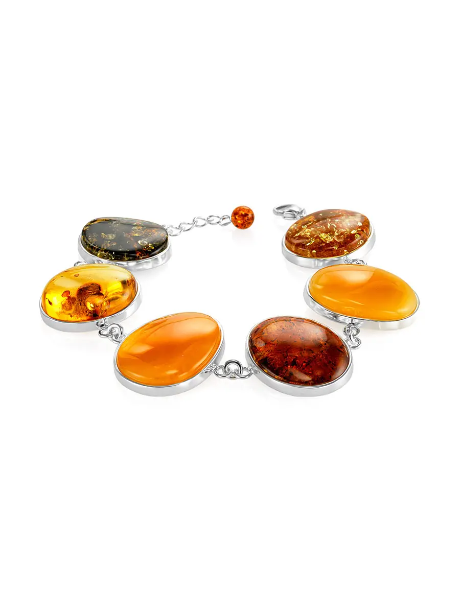 картинка Эффектный браслет из серебра и натурального янтаря разных оттенков «Глянец» в онлайн магазине