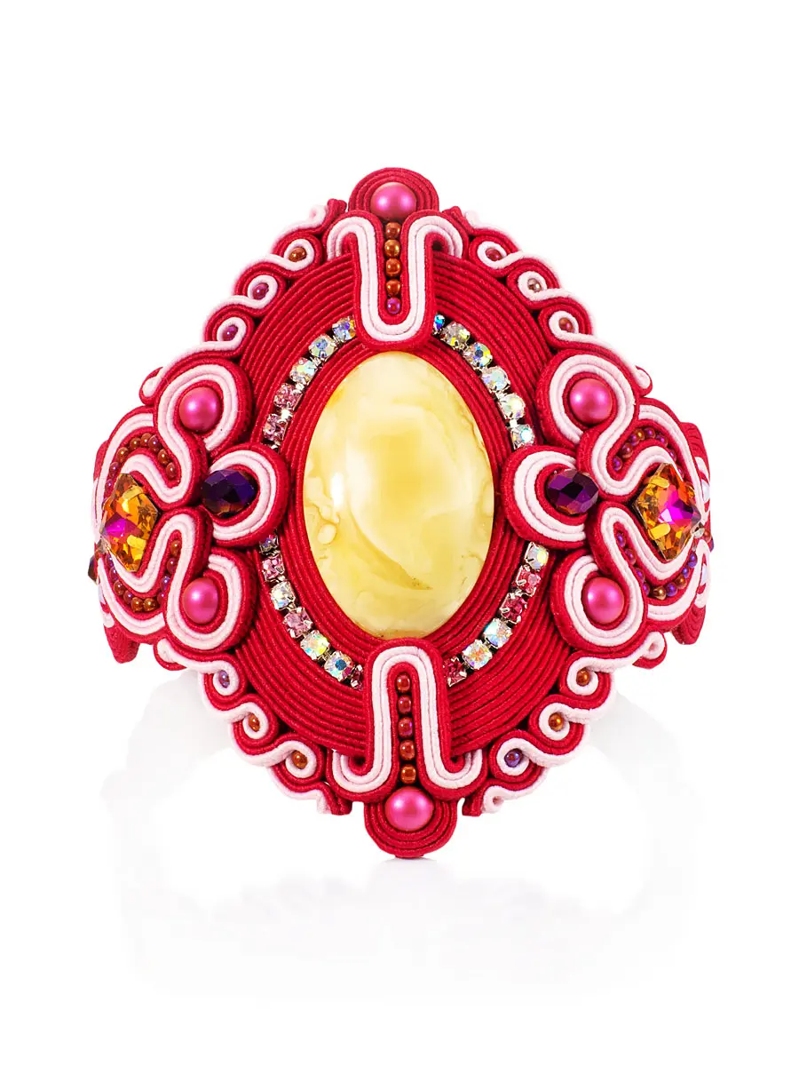картинка Потрясающий браслет «Индия» с натуральным янтарём и кристаллами в онлайн магазине