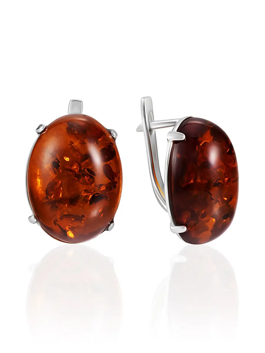 картинка Красивые серьги с коньячным искрящимся янтарём «Годжи» в онлайн магазине