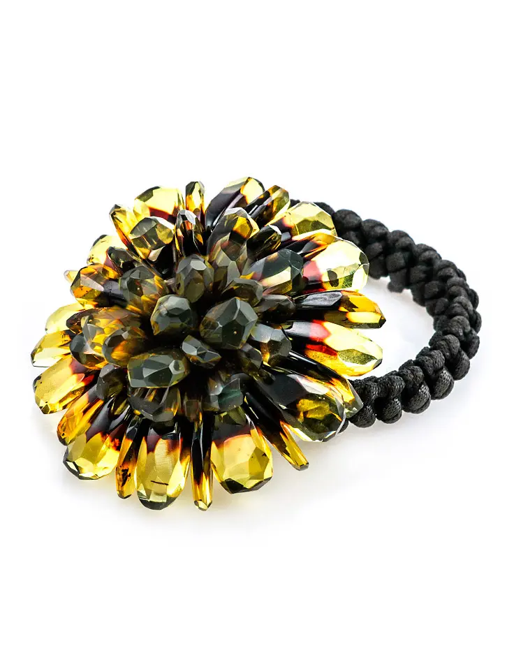 картинка Многофункциональное украшение с натуральным лимонным янтарём «Хризантема алмазная» в онлайн магазине