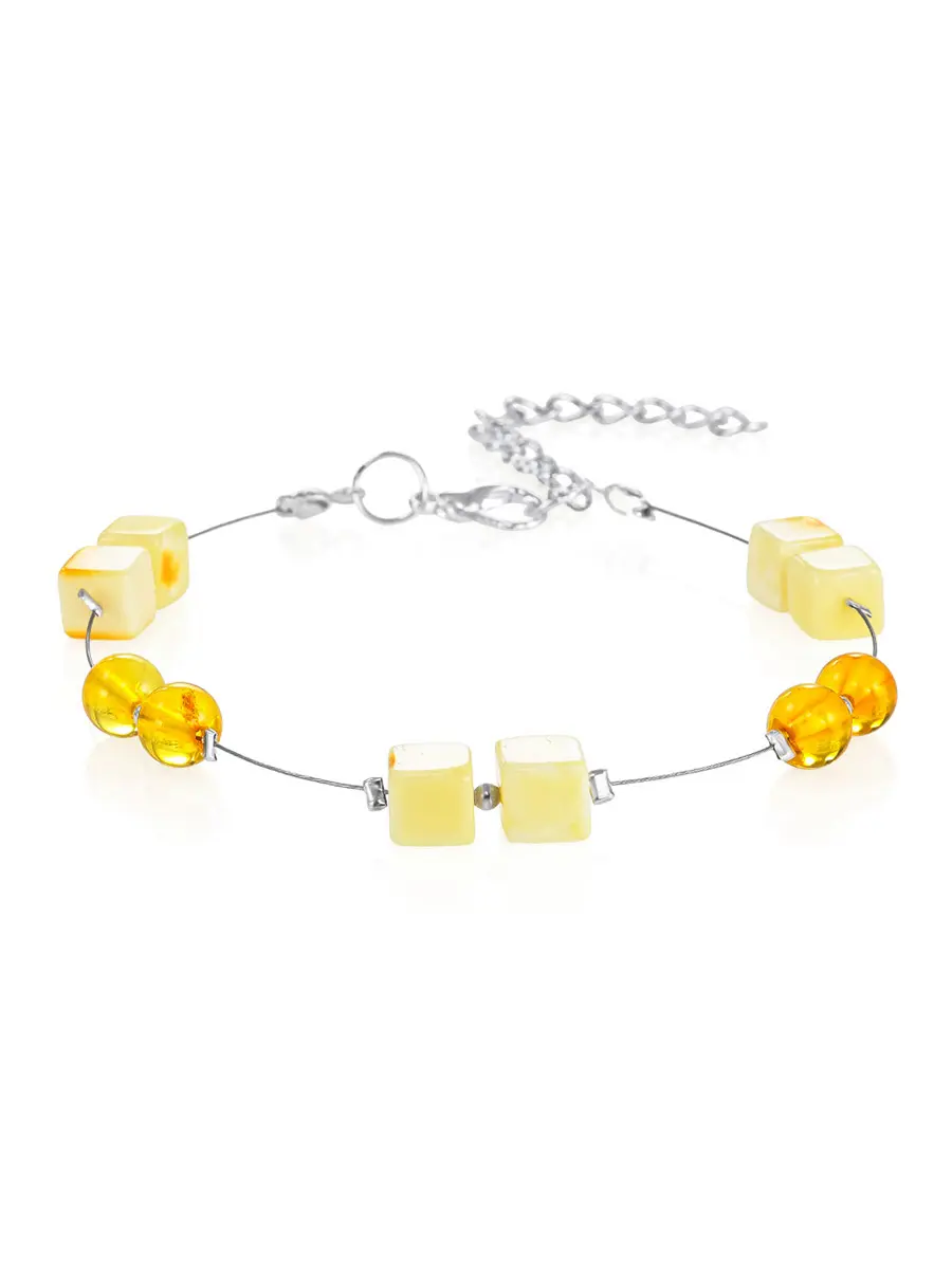 картинка Очаровательный браслет на леске «Рафинад» с натуральным янтарём в онлайн магазине