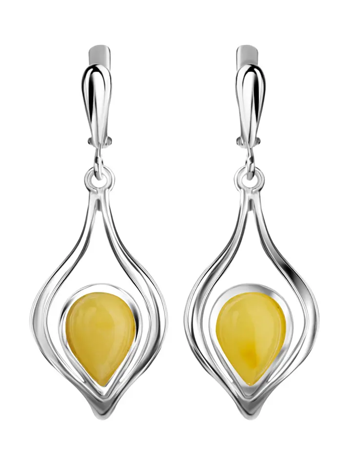 картинка Серьги с натуральным янтарем яркого медового цвета «Фиори» в онлайн магазине