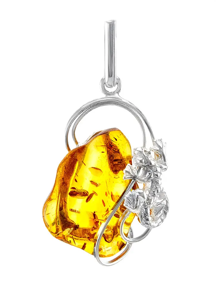 картинка Эффектная серебряная подвеска с натуральным золотистым янтарём «Караваджо» в онлайн магазине