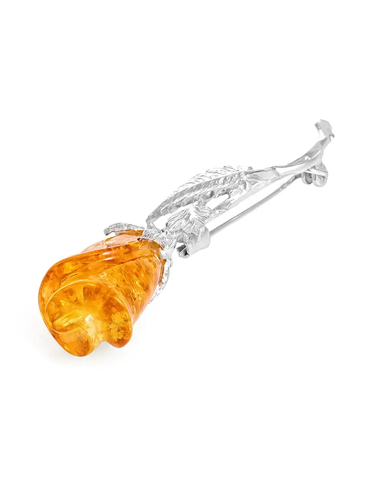картинка Изящная брошь с натуральным золотистым янтарём «Роза» в онлайн магазине