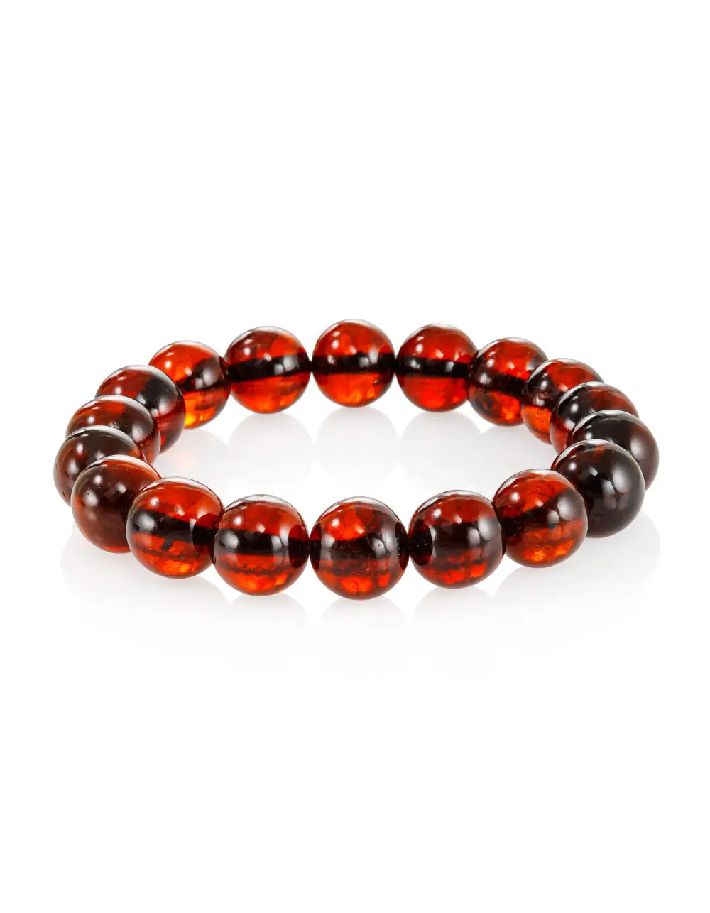 картинка Браслет из натурального янтаря тёмно-вишнёвого цвета «Шар глянцевый» в онлайн магазине