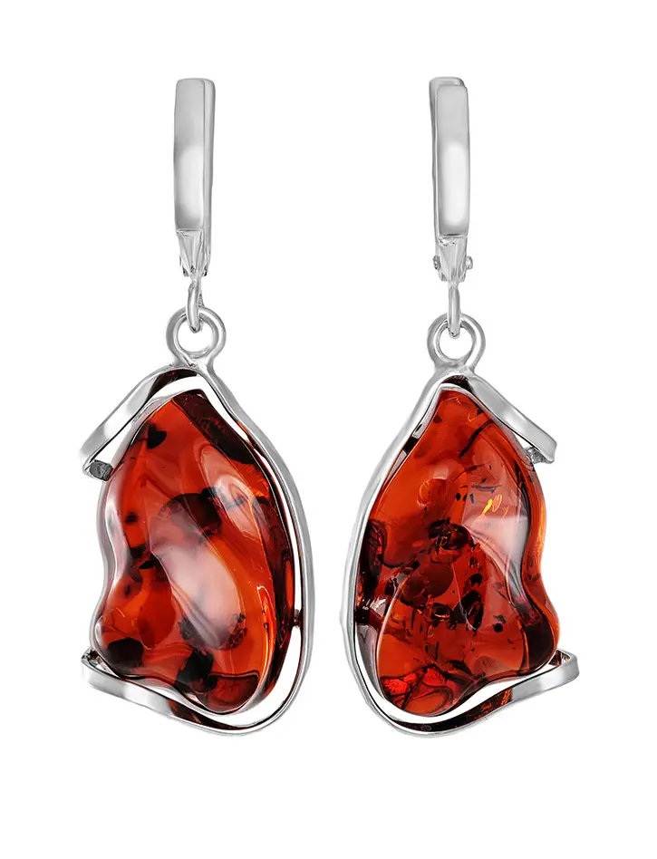 картинка Серебряные серьги с насыщенно-вишневым янтарем «Лагуна» в онлайн магазине