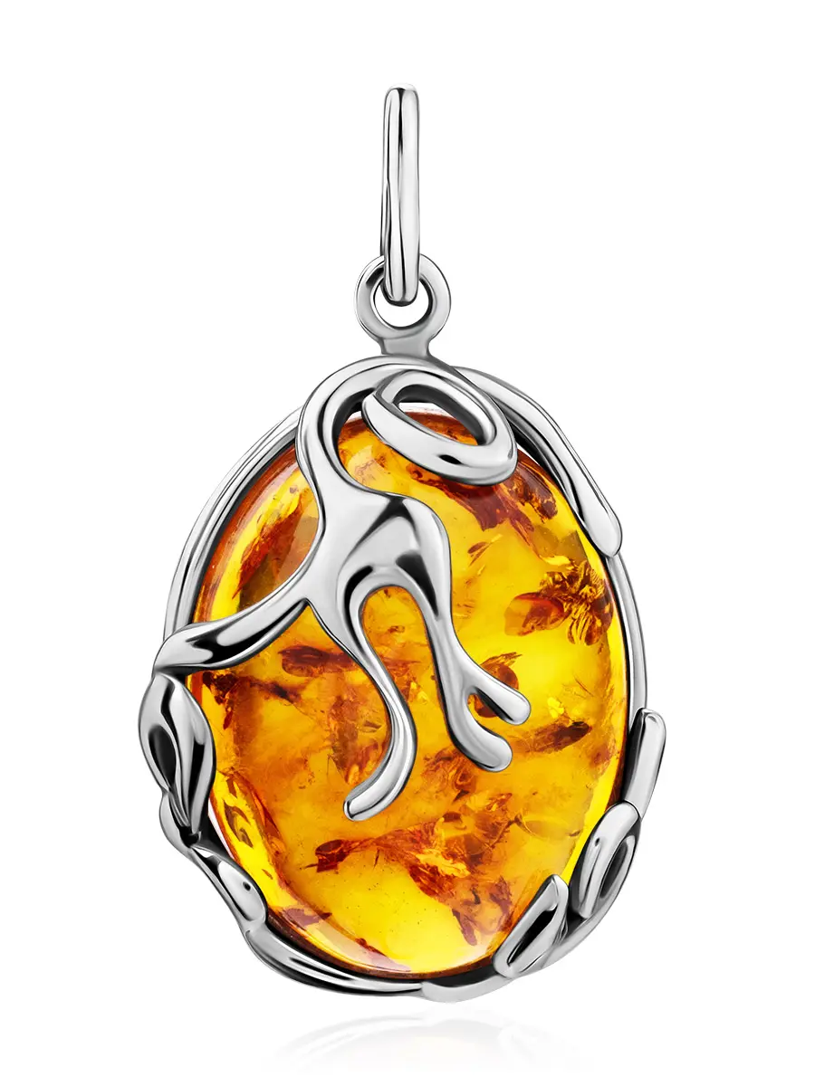 картинка Оригинальный кулон из серебра и натурального янтаря «Иллюзия» в онлайн магазине